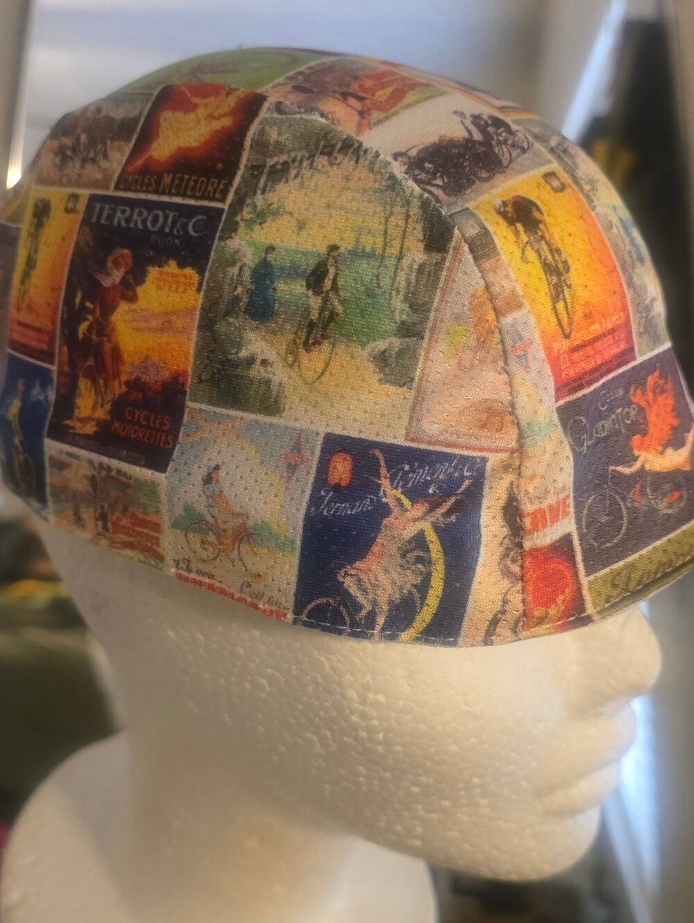 Vintage Poster Print Cycling Cap in Multicolor